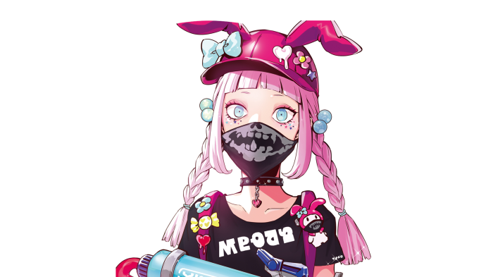 Girl with pink hair and bunny hat