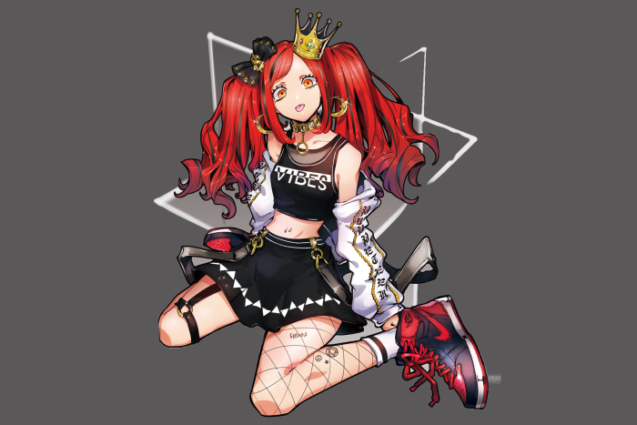 Anime girl with red pigtails and crown