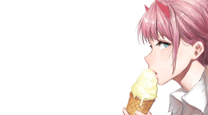 Zero Two from Darling in the FranXX eating ice cream 4K