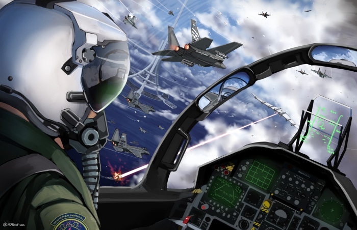 Pilot in cockpit during aerial combat in Ace Combat 7