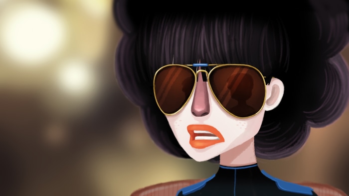 Woman with sunglasses and black hair
