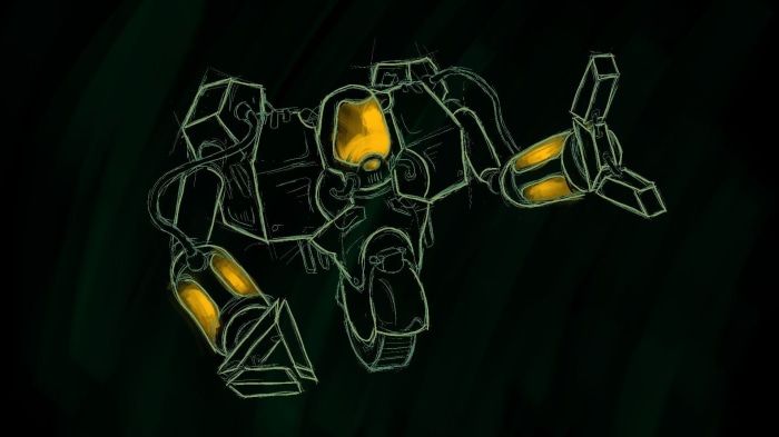 Vindicator Mech with glowing yellow lights