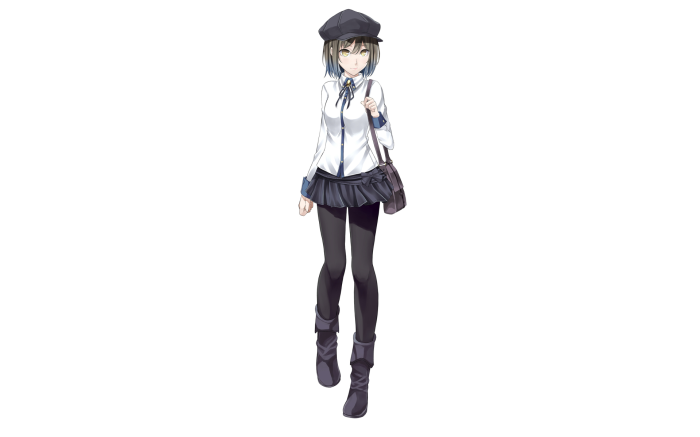 Girl wearing a school uniform and hat