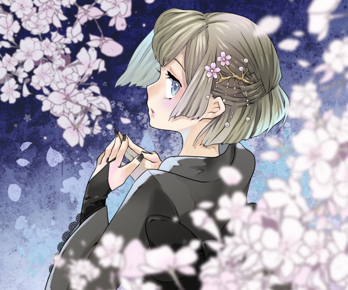 Girl with cherry blossoms in her hair