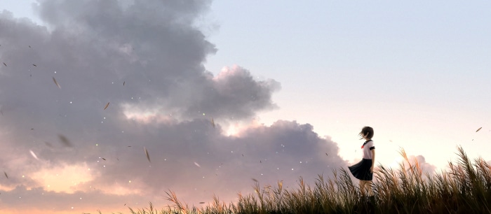 Girl in a field at sunset