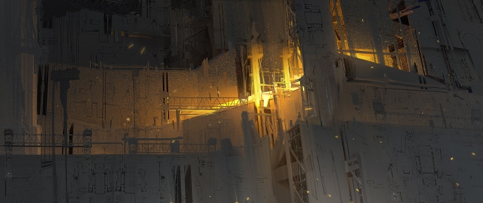 Industrial complex with glowing lights