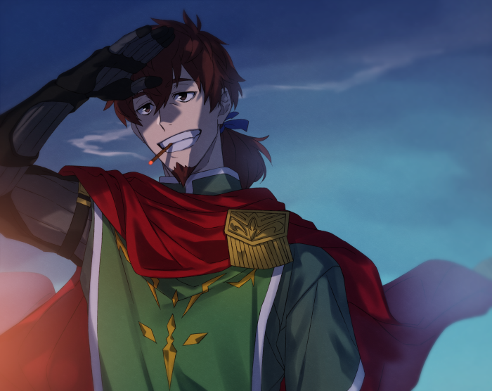 Lancer from Fate/Grand Order smoking