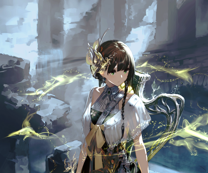 Girl with ornate hair accessory and dress