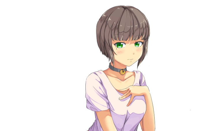 Anime girl with short brown hair and green eyes