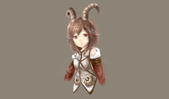 Anime girl with goat horns and fur trim outfit 4K
