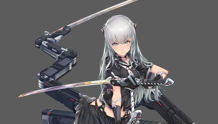 Sci Fi Warrior with Mechanical Arms and Swords