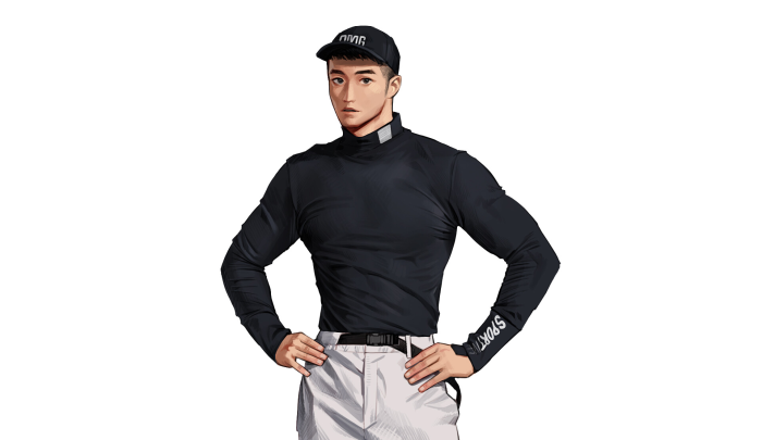 Man in black shirt and white pants