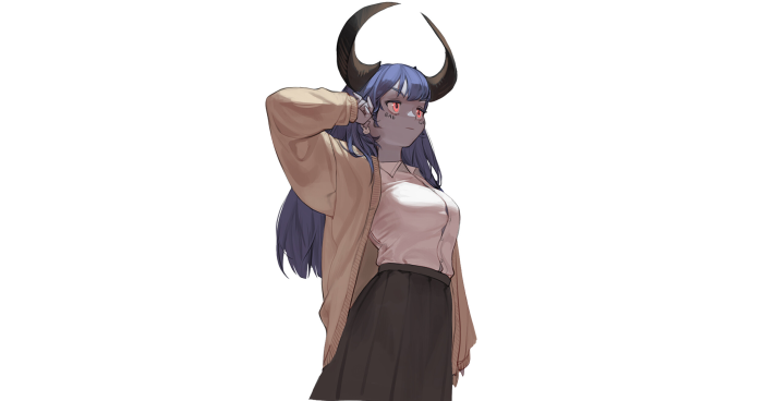 Girl with horns and blue hair