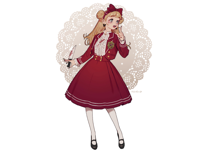 Girl with knife and red dress