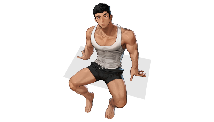 Muscular man in tank top and shorts