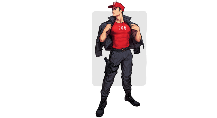 Man in red shirt and jacket