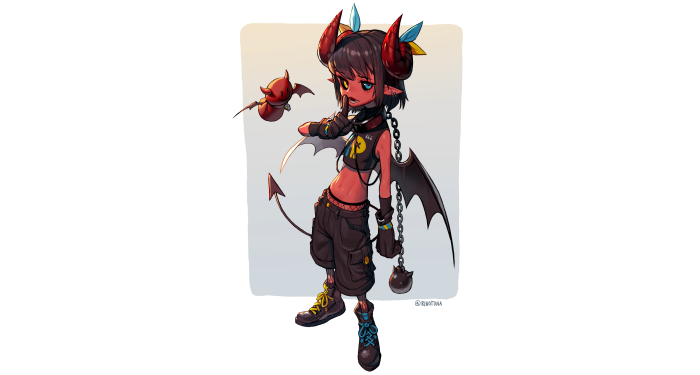 Demon boy with bat companion