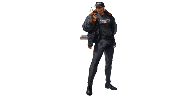 Security guard with walkie-talkie