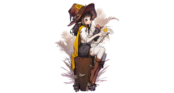 Elf witch girl with a bird and a wand