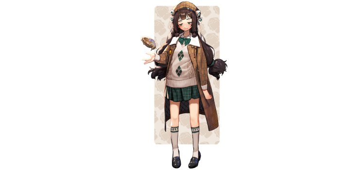 Girl with brown hair and plaid coat