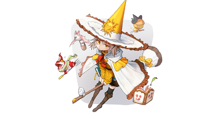 Anime witch with magical companions