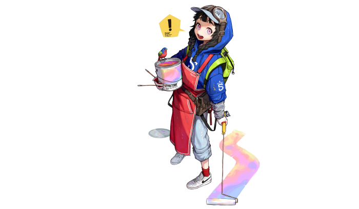 Girl with paint bucket and roller