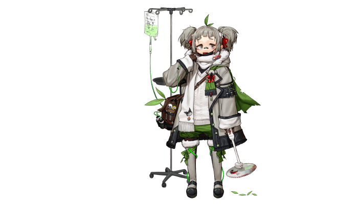 Girl with IV drip and mop