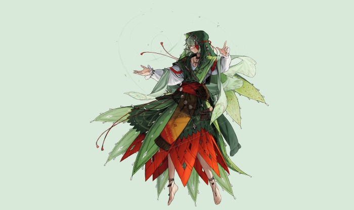 Girl with green and red floral outfit