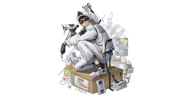 Boy with binoculars and security cameras