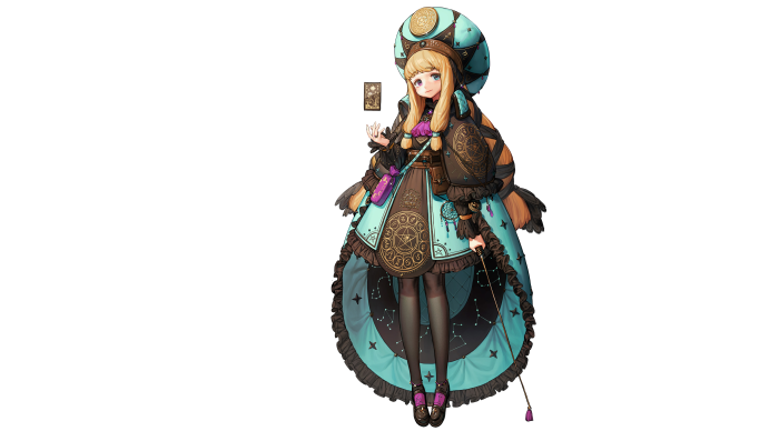 Girl with tarot cards and staff