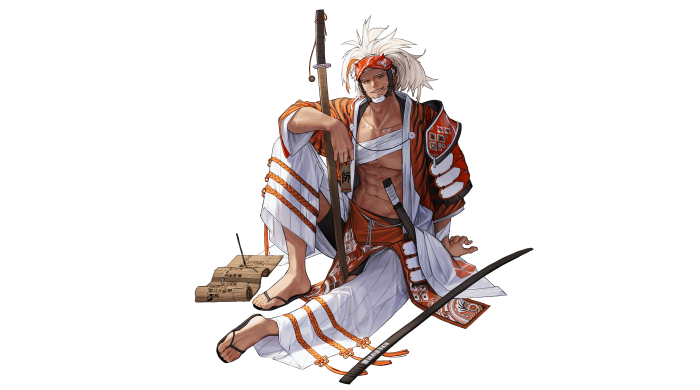 Samurai with tiger-striped clothing and swords