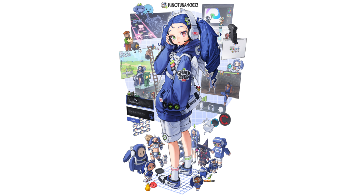 Girl with blue hair and gaming theme 4K
