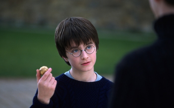 Harry Potter holding the Golden Snitch