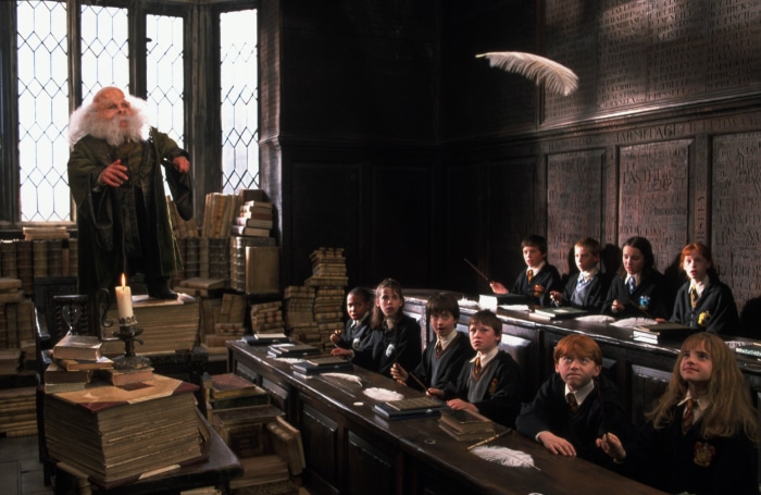 Professor Flitwick teaching Harry Potter students