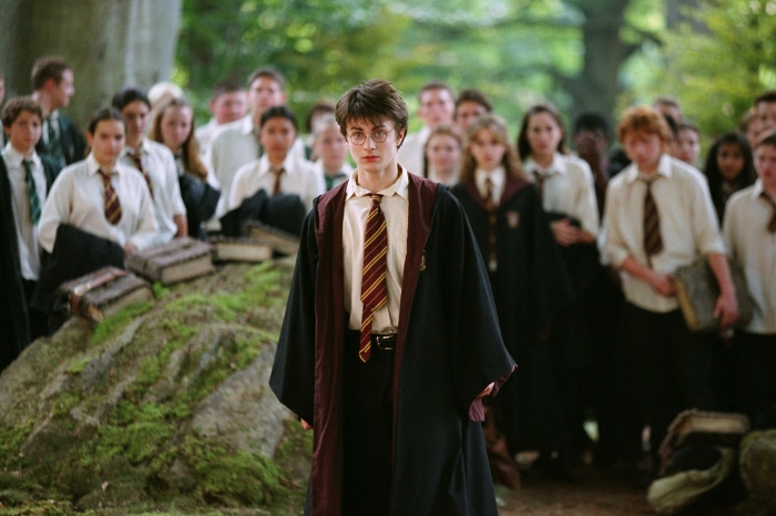 Harry Potter and students in Hogwarts robes