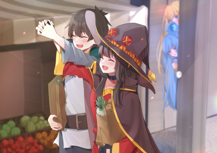 Megumin and Kazuma from KonoSuba shopping