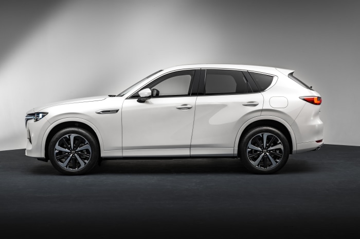 White Mazda CX-60 Takumi SUV side view