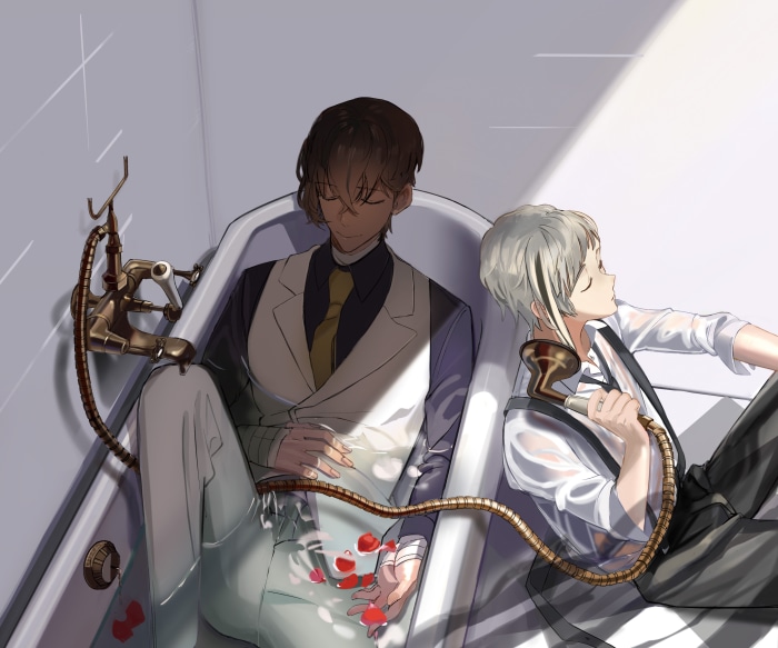 Atsushi Nakajima and Osamu Dazai from Bungou Stray Dogs in a bathtub