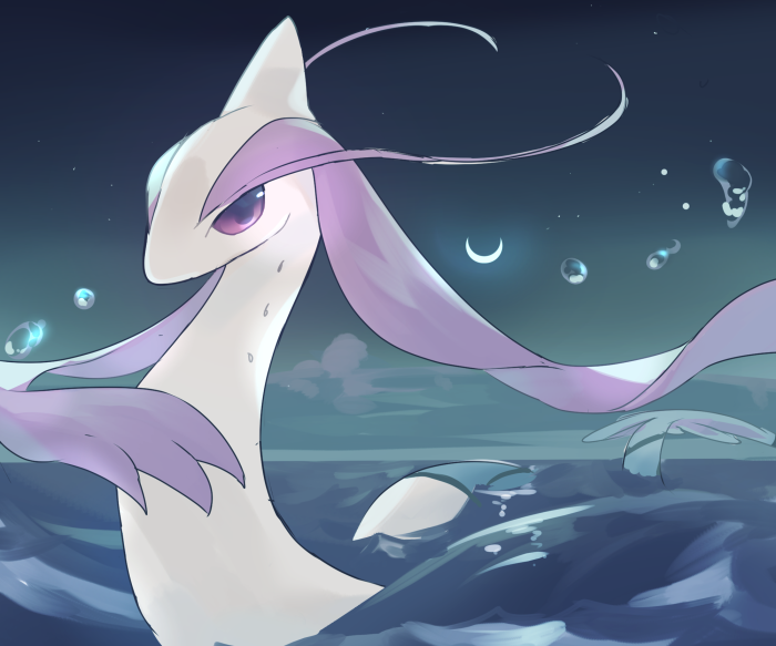 Milotic from Pokémon in the ocean at night