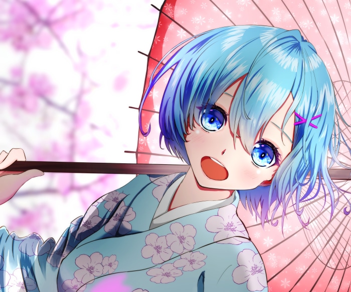 Rem from Re:ZERO with umbrella and kimono