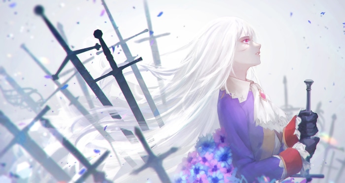 Prussia from Hetalia in a field of swords