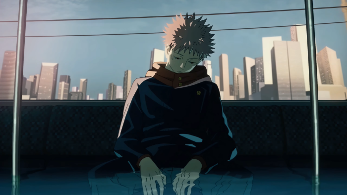 Yuji Itadori from Jujutsu Kaisen sitting by a window