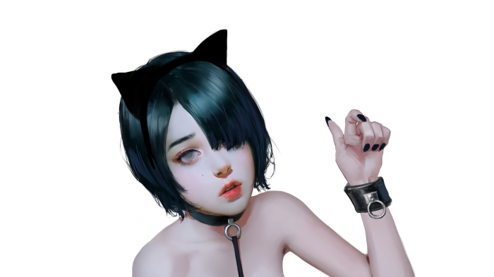 Anime girl with cat ears and collar