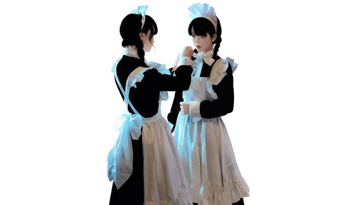 Two maids in black and white uniforms