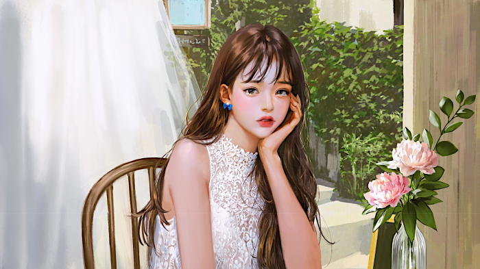 Girl in white dress with flowers