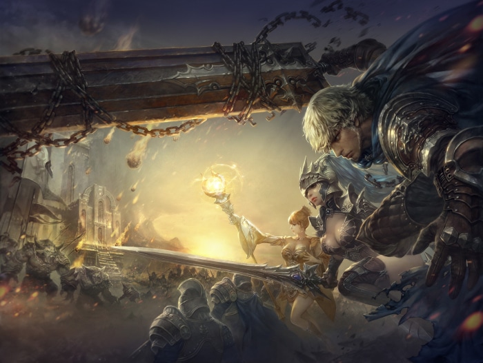 Fantasy Battle with Knights and Sorceress