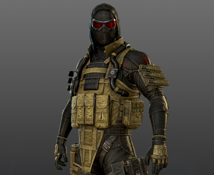 Soldier in tactical gear and mask