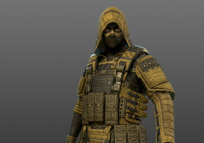 Soldier in tactical gear and hood