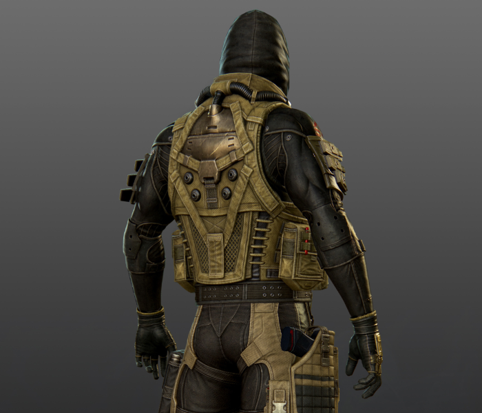 Soldier in tactical gear from behind