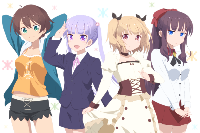 Aoba Suzukaze, Hifumi Takimoto, Yun Iijima, and Hajime Shinoda from New Game!